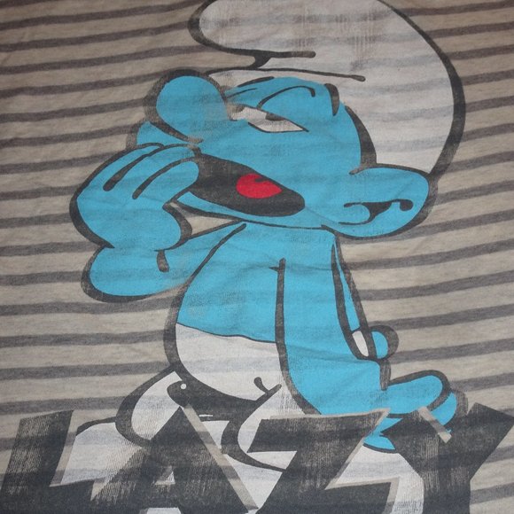Crop Top Smurfs Graphic T-shirt M-Grey Stripped - Picture 5 of 5
